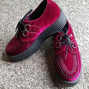 T.U.K. Anarchic Creeper Shoes Burgundy Velvet